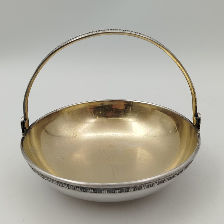Орешница (конфетница) с ручкой, мельхиор (медь-никель), СССР, 1970-1990 гг.