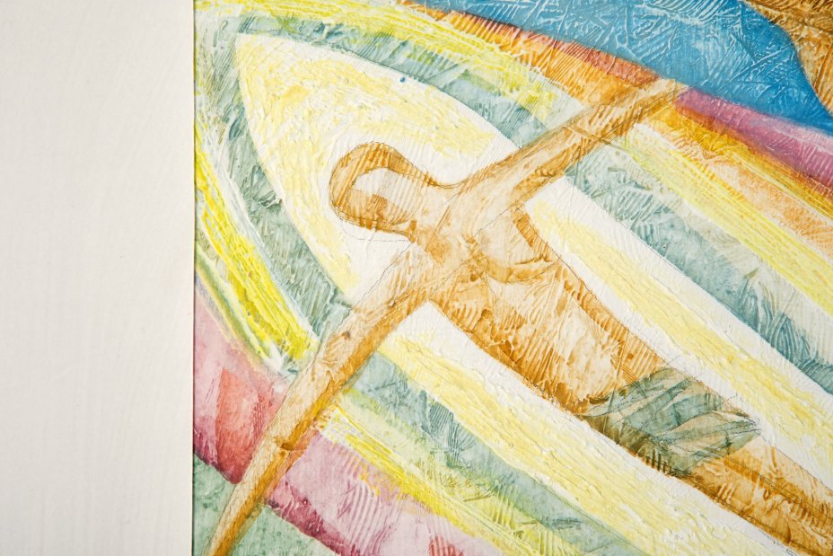 Картина "Крещение" (название условное), написанная по мотивам русской иконописи, художник Люкшин Юрий Константинович