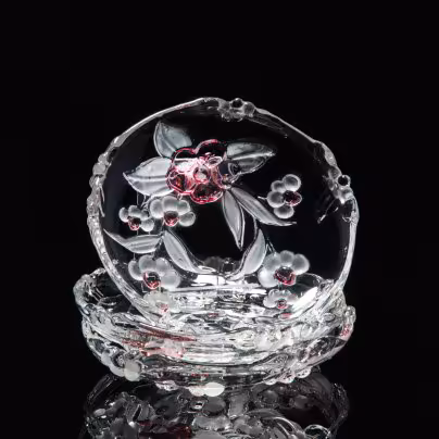 Набор из 3 розеток с цветочным декором и фигурным бортом, стекло, фирма "Walther-Glas", Германия, 1980-2000 гг., Walther Glas