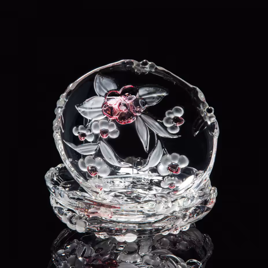 Набор из 3 розеток с цветочным декором и фигурным бортом, стекло, фирма "Walther-Glas", Германия, 1980-2000 гг., Walther Glas