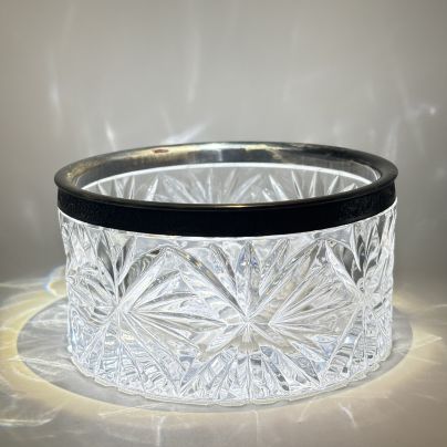 Конфетница с рельефным декором, хрусталь, металл, СССР, 1980-1990 гг.