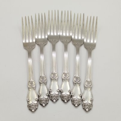 Набор столовых вилок "Серебряная роза" на 6 персон, мНЦ (медь-никель-цинк), серебрение, Кольчугинский завод цветных металлов, СССР, 1962-1990 гг.