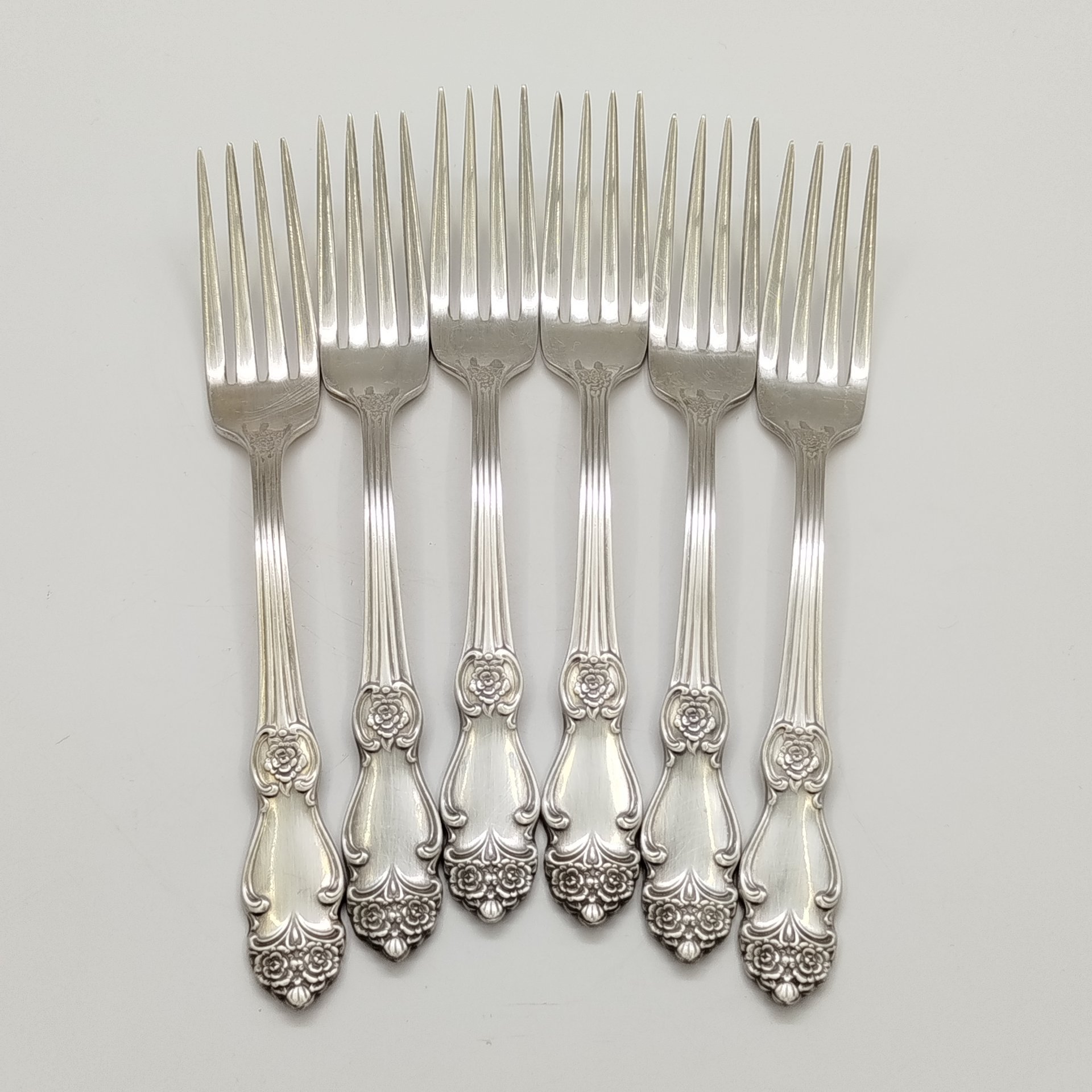 Набор столовых вилок "Серебряная роза" на 6 персон, мНЦ (медь-никель-цинк), серебрение, Кольчугинский завод цветных металлов, СССР, 1962-1990 гг.