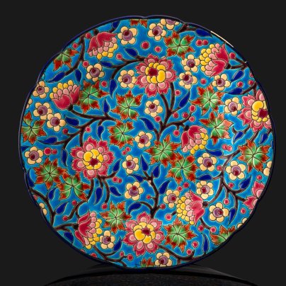 Блюдо декоративное (тарелка)  с цветочным декором , Manufacture des Emaux de Longwy, декор 5670, фаянс, майолика, техника перегородчатых эмалей