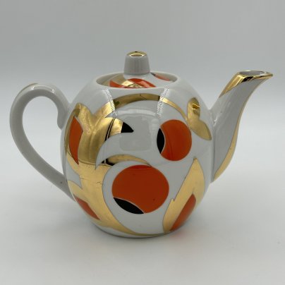 Чайник заварочный "Золотые яблоки" ("Райские яблоки", "Золотой завиток"), автор росписи А. А. Чекулина, Дмитровский фарфоровый завод (ДФЗ Вербилки)