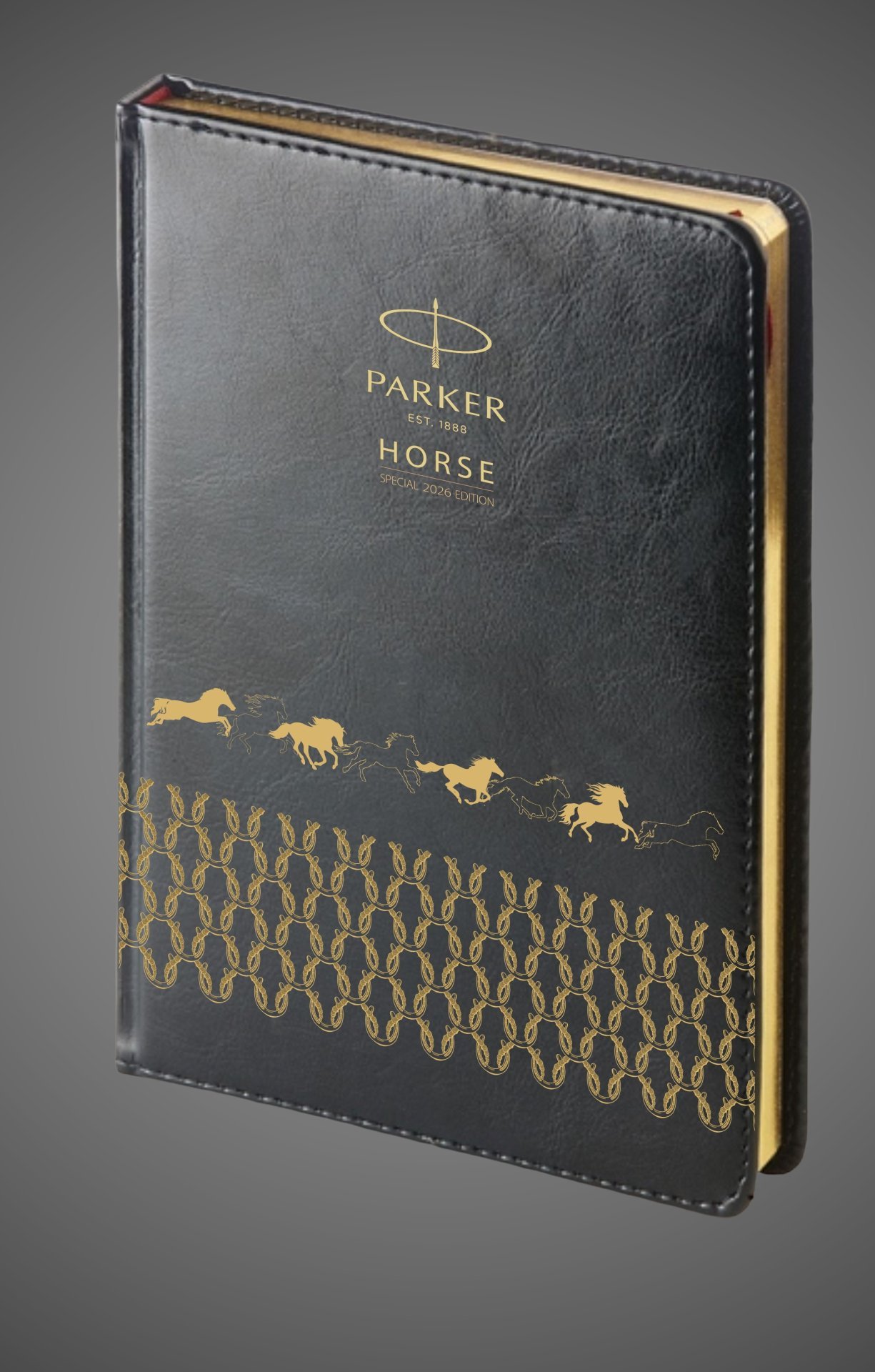 Подарочный набор: Шариковая ручка Parker Jotter Horse Special Edition в подарочной коробке и ежедневник недатированный черный с золотым срезом, Кожа и мех: искусственная кожа, нержавеющая сталь, позолота
