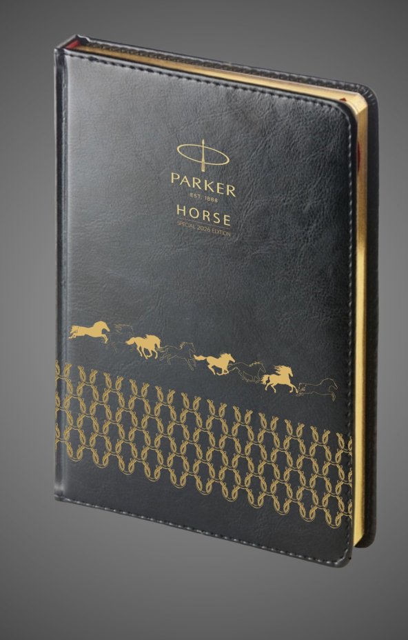Подарочный набор: Шариковая ручка Parker Jotter Horse Special Edition в подарочной коробке и ежедневник недатированный черный с золотым срезом, Кожа и мех: искусственная кожа, нержавеющая сталь, позолота