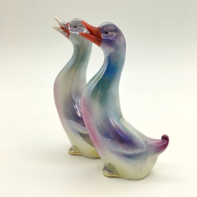 Пара статуэток "Гуси", фарфор, люстр, роспись, СССР, 1970-1990 гг.