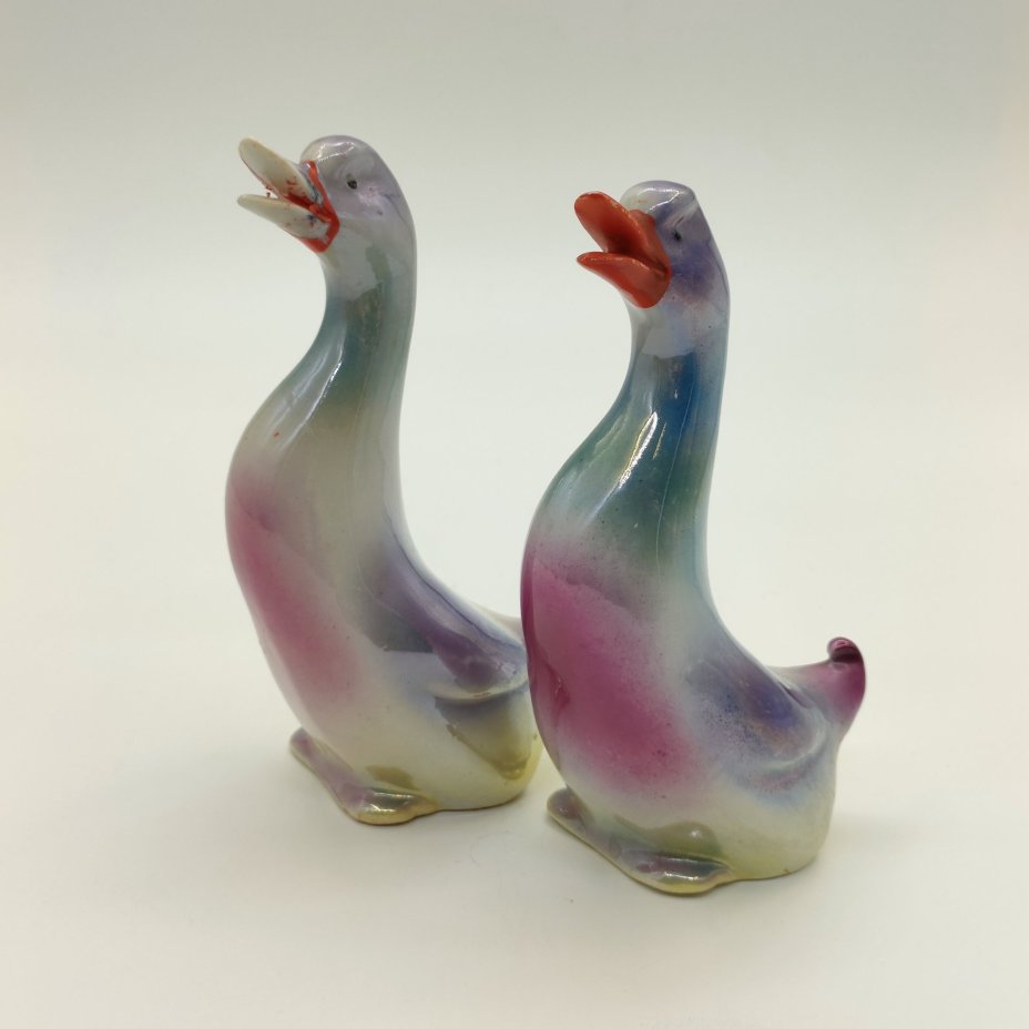 Пара статуэток "Гуси", фарфор, люстр, роспись, СССР, 1970-1990 гг.