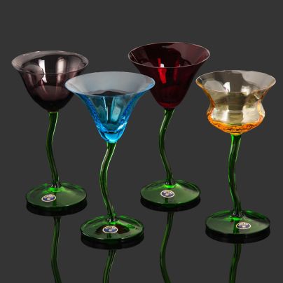 Набор бокалов для мартини "Цветы" на 4 персоны, стекло, гранение, гутная техника, Bohemia Crystalite, Чехия, 1990-2010 гг.