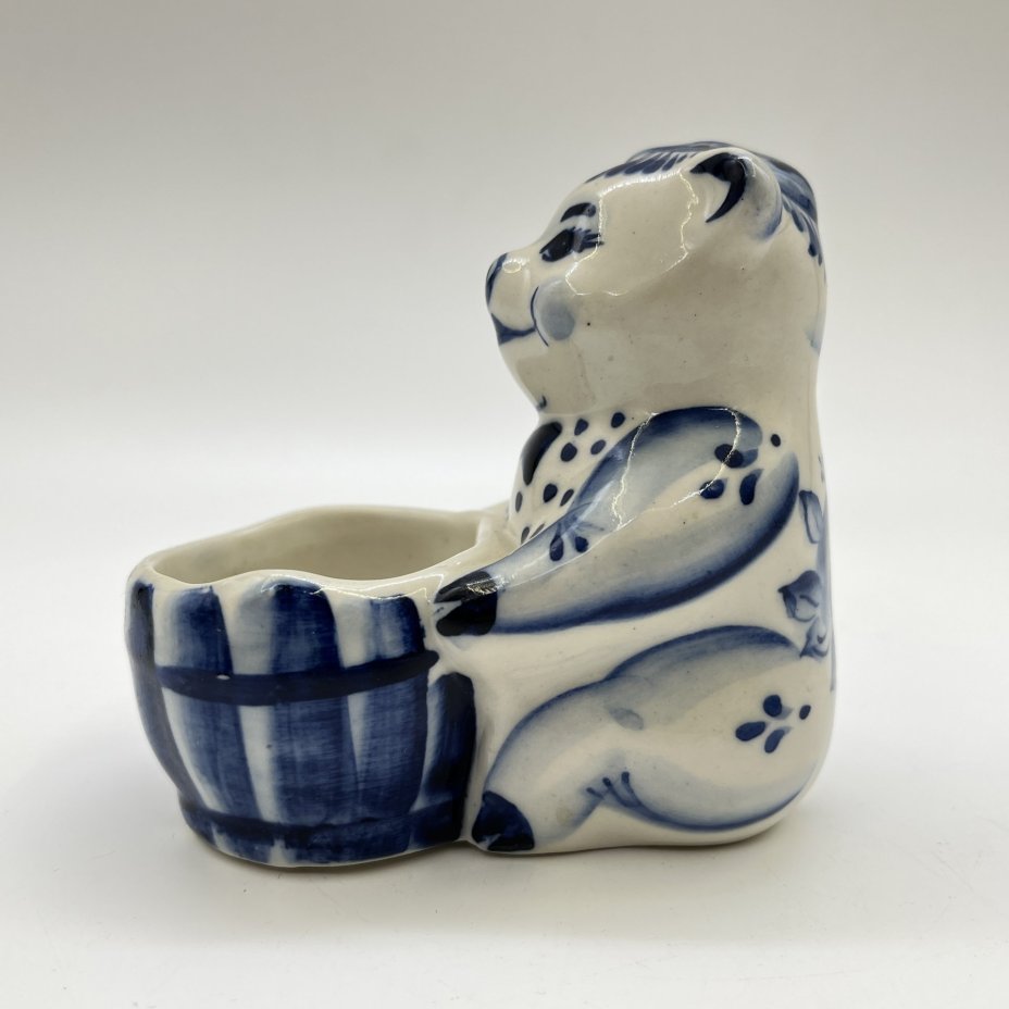 Пашотница (подставка для яйца) (солонка) "Поросенок с корытом", Гжель