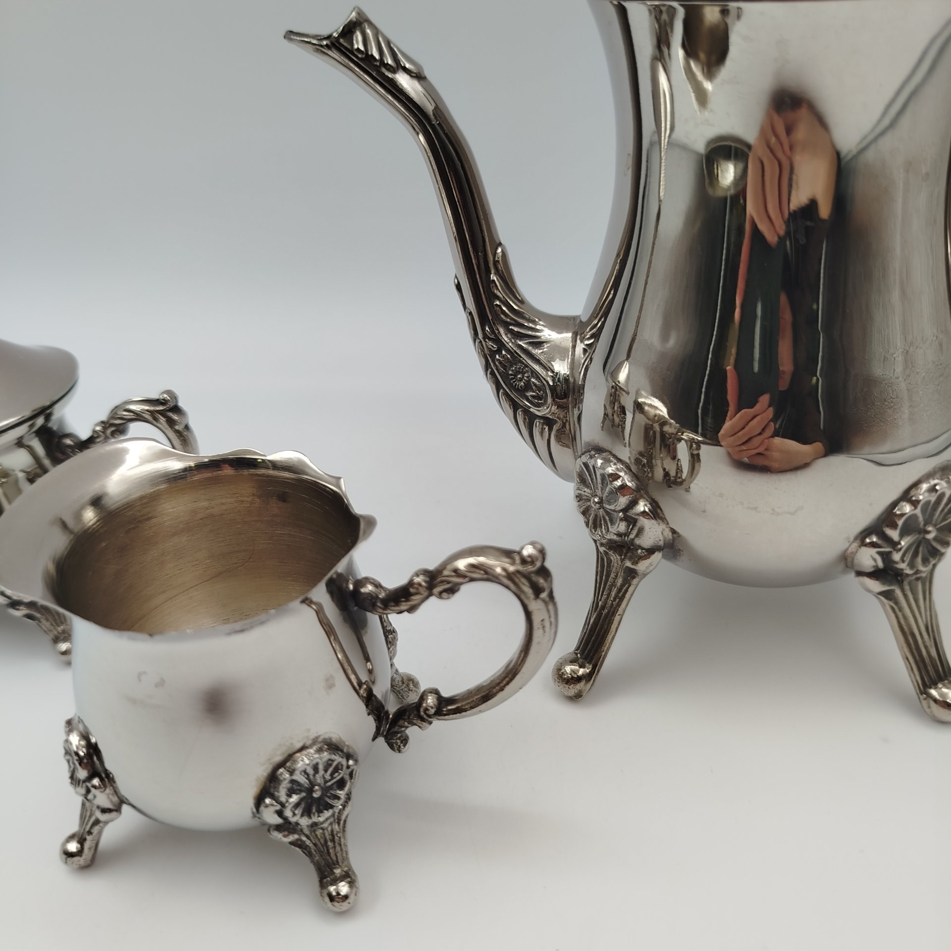 Набор кофейный (кофейник, сахарница, молочник на подносе), металл, серебрение, Европа, 1970-2000 гг.