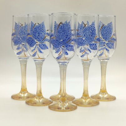Набор из 6-ти свадебных бокалов с растительным декором, стекло, золочение, Российская Федерация, 2000-2020 гг.