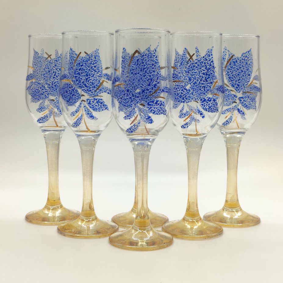 Набор из 6-ти свадебных бокалов с растительным декором, стекло, золочение, Российская Федерация, 2000-2020 гг.