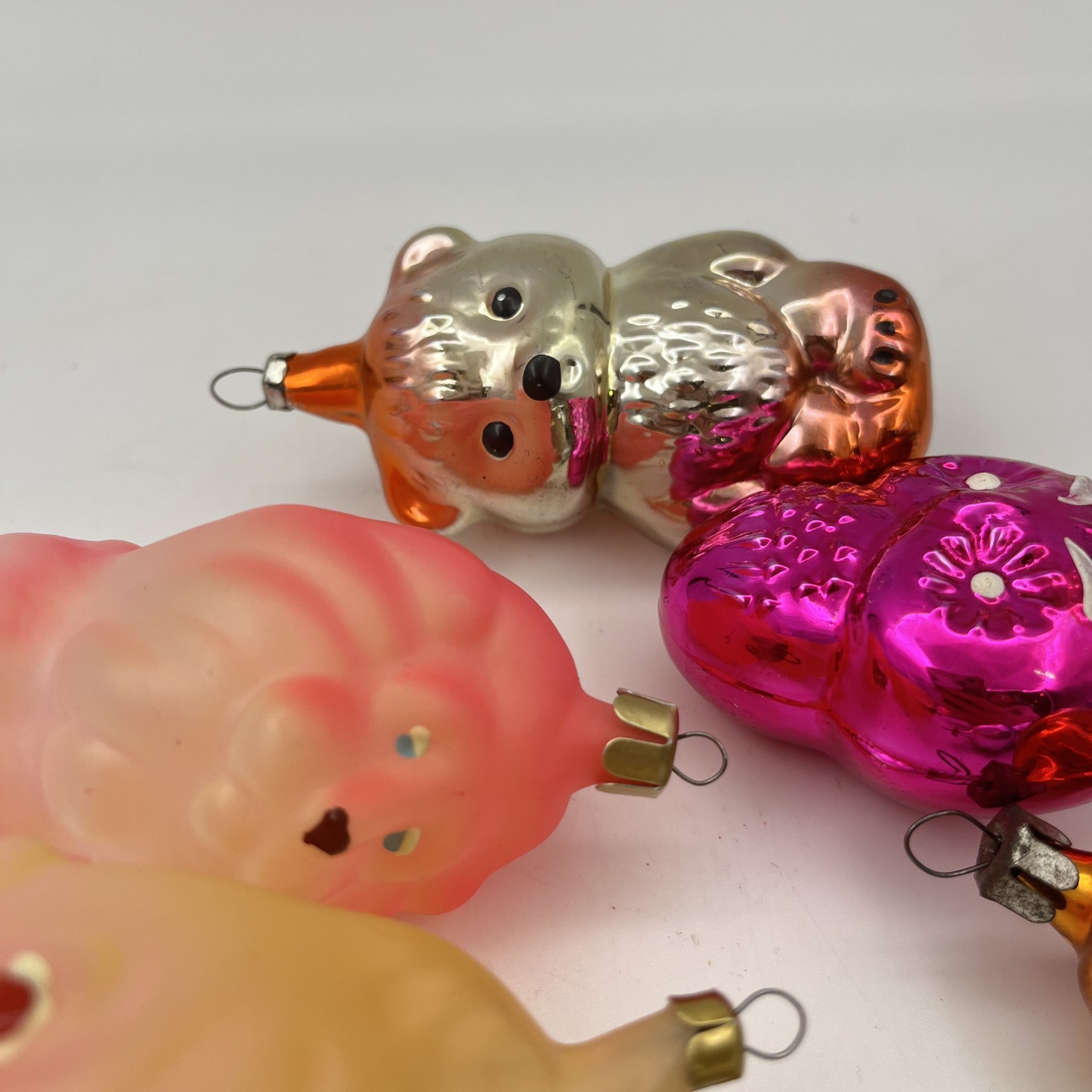 Набор винтажных ёлочных игрушек "Зверушки" (6 шт.), стекло, краска, металл, СССР, 1950-1980 гг.