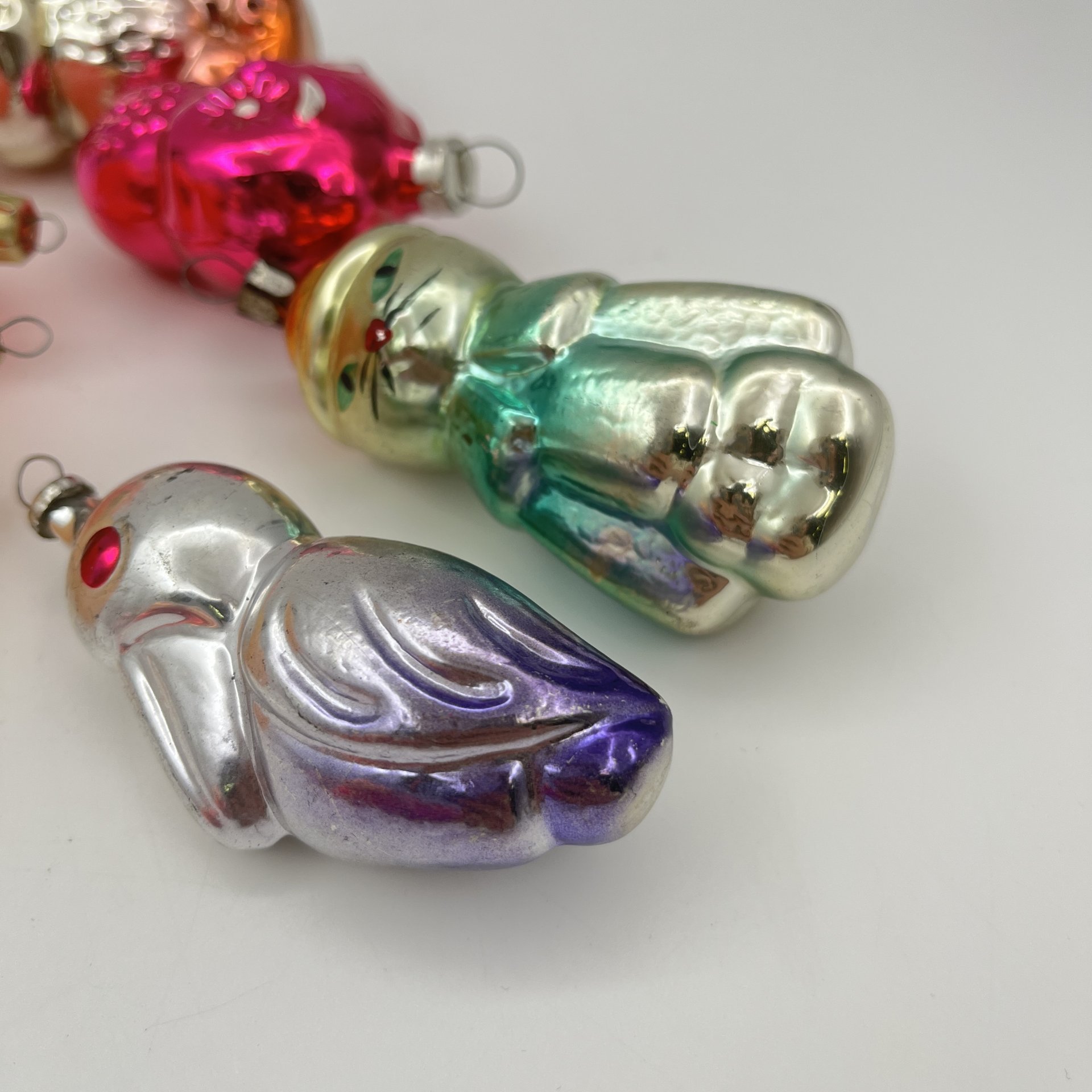 Набор винтажных ёлочных игрушек "Зверушки" (6 шт.), стекло, краска, металл, СССР, 1950-1980 гг.