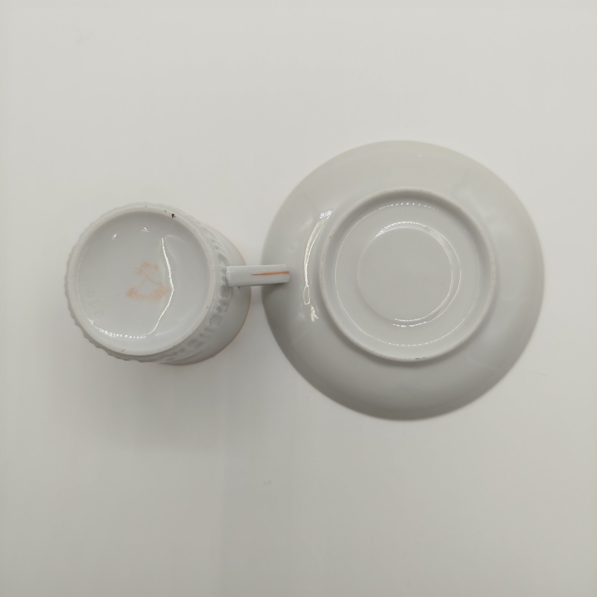 Кофейная пара сувенирная, украшенная гербом города Ostseebad Lubmin, фарфор, деколь с подрисовкой, обводка, ГДР, 1950-1970 гг.