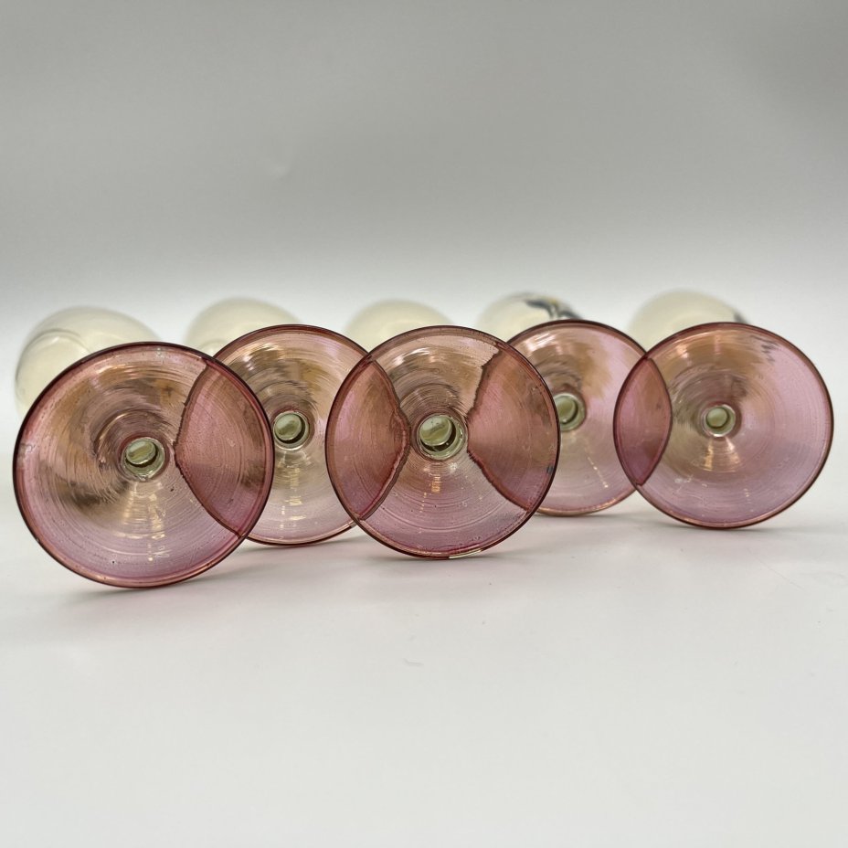 Набор из 5 бокалов для крепких напитков, украшенный цветочным декором на фигурной ножке