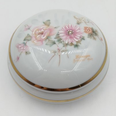 Круглая шкатулка с цветочным розовым декором, Porcelaine de Limoges Selection Gilis, Limoges