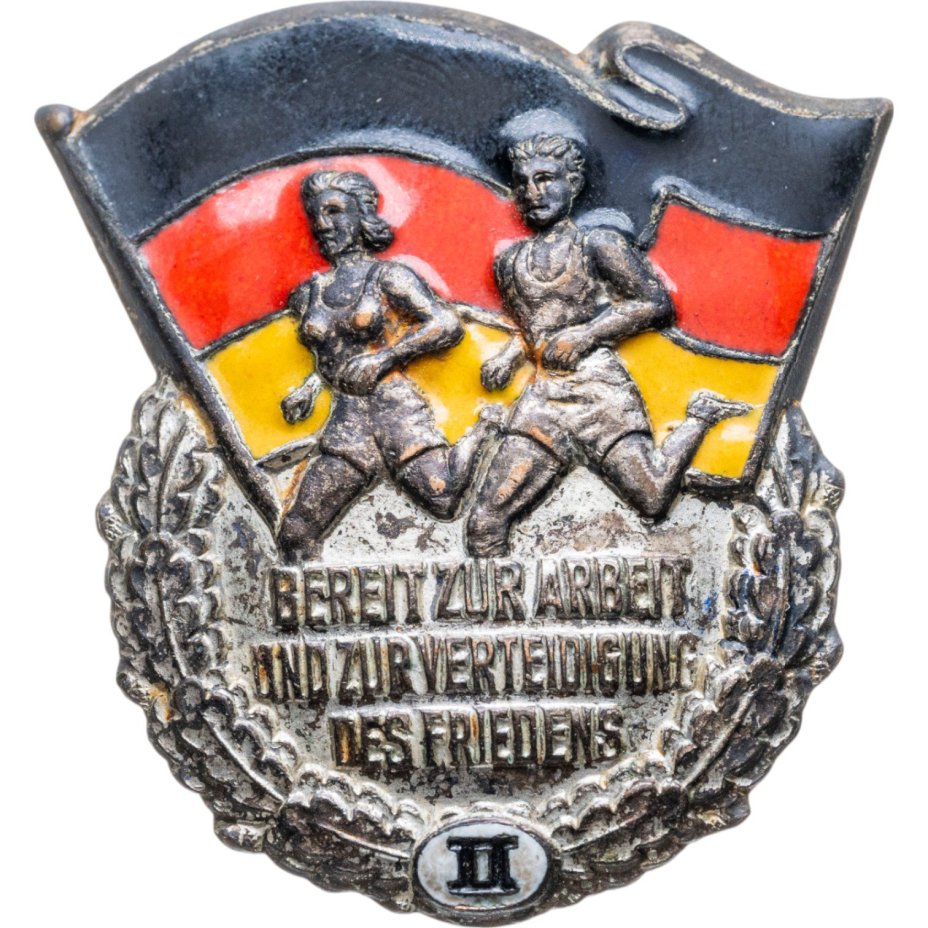 Нагрудный знак комплекса ГТО 2-й ступени "Bereits zur arbeit und zur verteidigung dez friedens", ГДР, 1950-1960 гг.