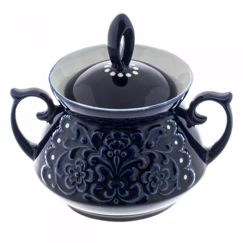 Сахарница с рельефным декором, фарфор, кобальт, СССР, 1970-1990 гг.