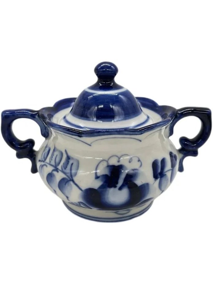 Сахарница с цветочным декором, Гжель, фарфор, роспись, Россия, 1990-2010 гг.