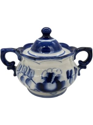 Сахарница с цветочным декором, Гжель
