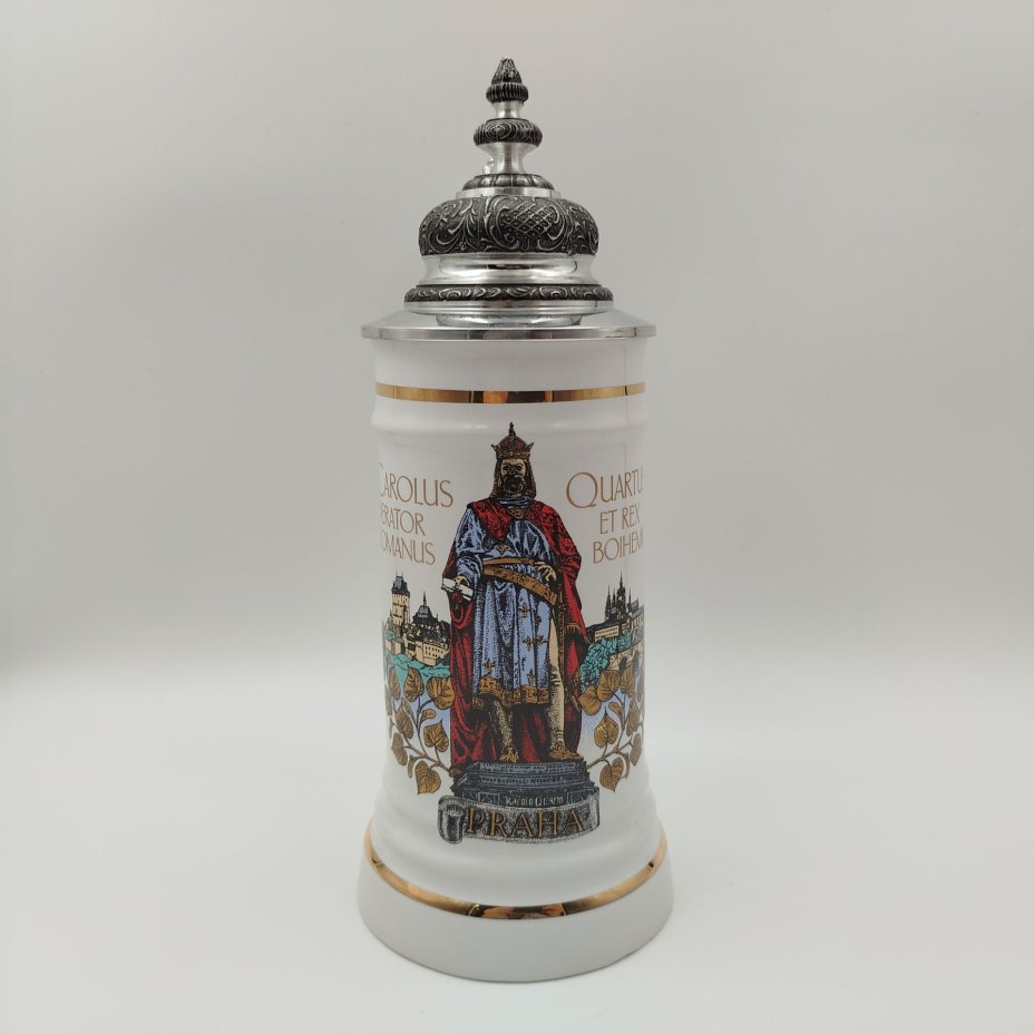 Кружка пивная "Карл IV Люксембургский", BM & MM, фарфор, металл, деколь, золочение, Чехословакия, 1970-1990 гг.