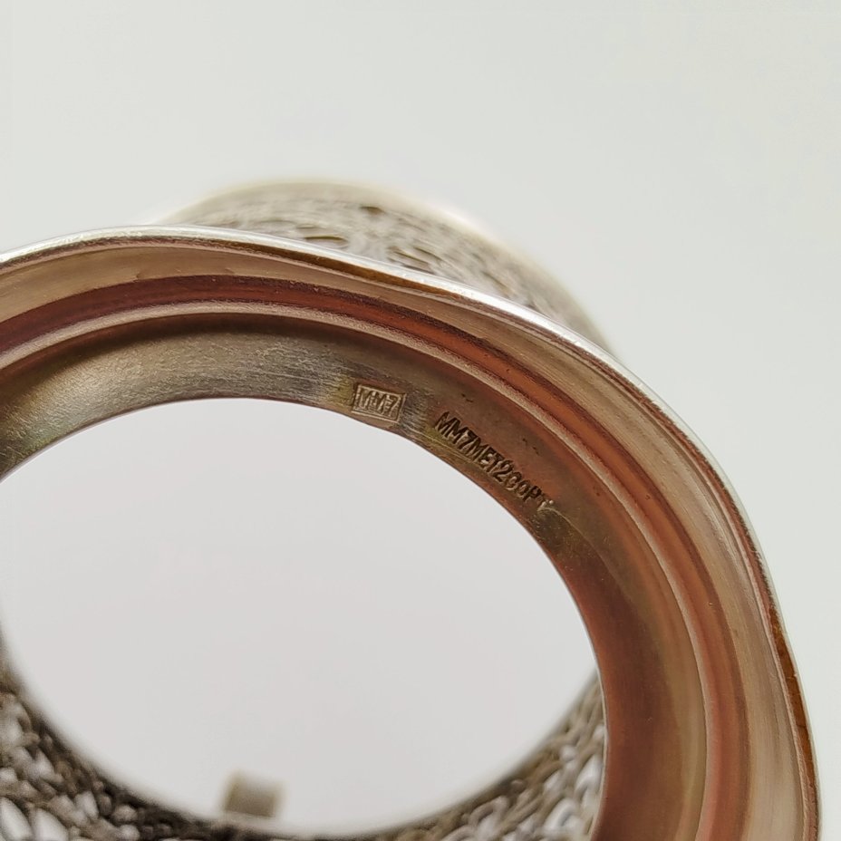 Подстаканник с ажурным цветочным декором, металл, скань, Мстерская художественная фабрика  «Ювелир», СССР, 1957 г.