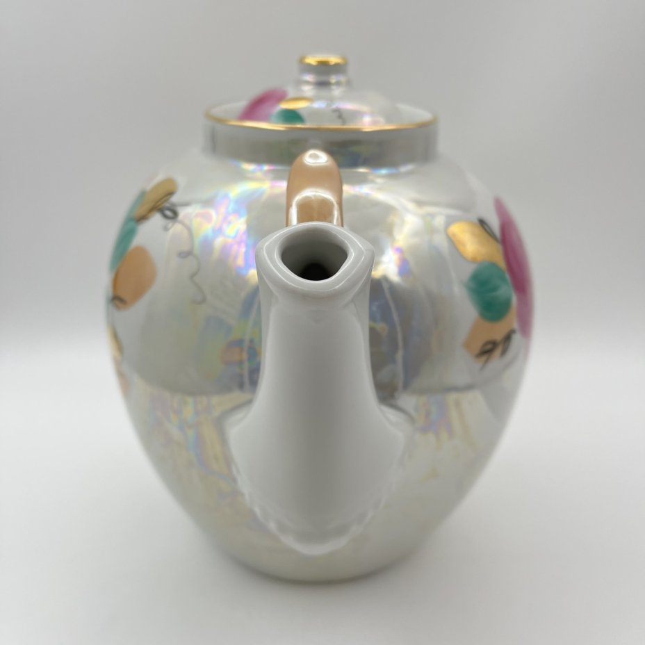 Чайник доливной "Роза", фарфор, люстр, роспись, золочение, Дулевский фарфоровый завод (Дулёво), СССР, 1968-1991 гг.