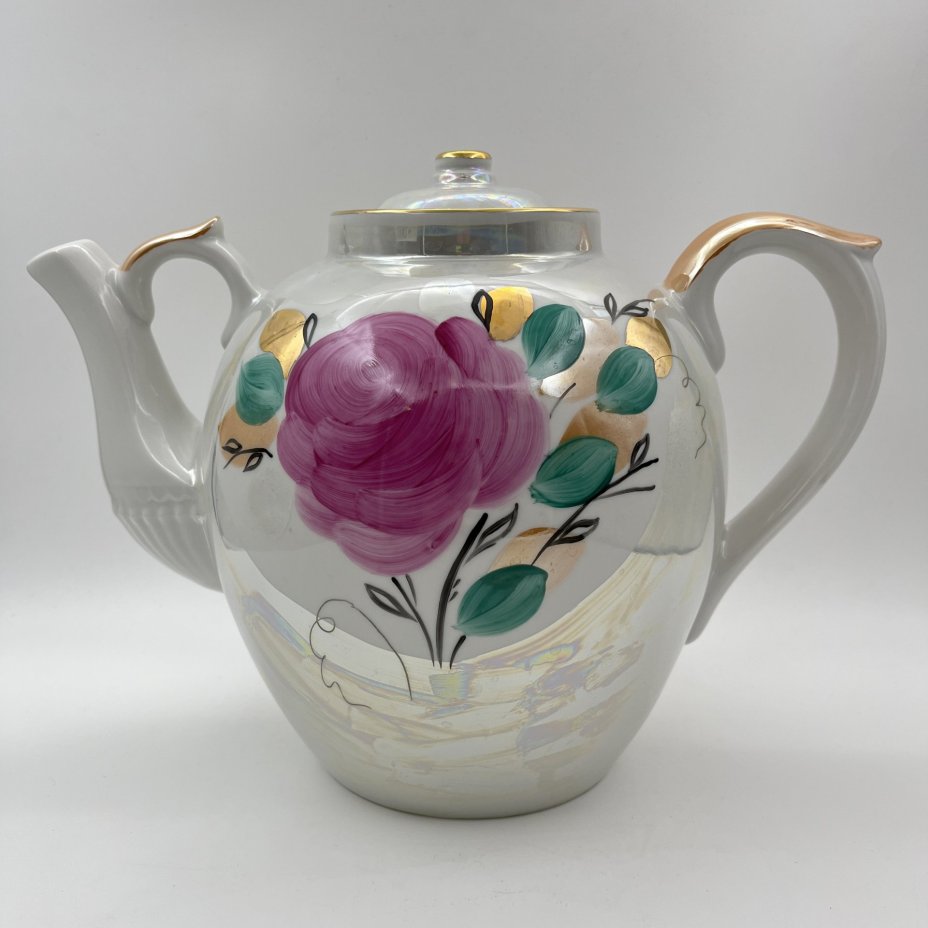 Чайник доливной "Роза", фарфор, люстр, роспись, золочение, Дулевский фарфоровый завод (Дулёво), СССР, 1968-1991 гг.