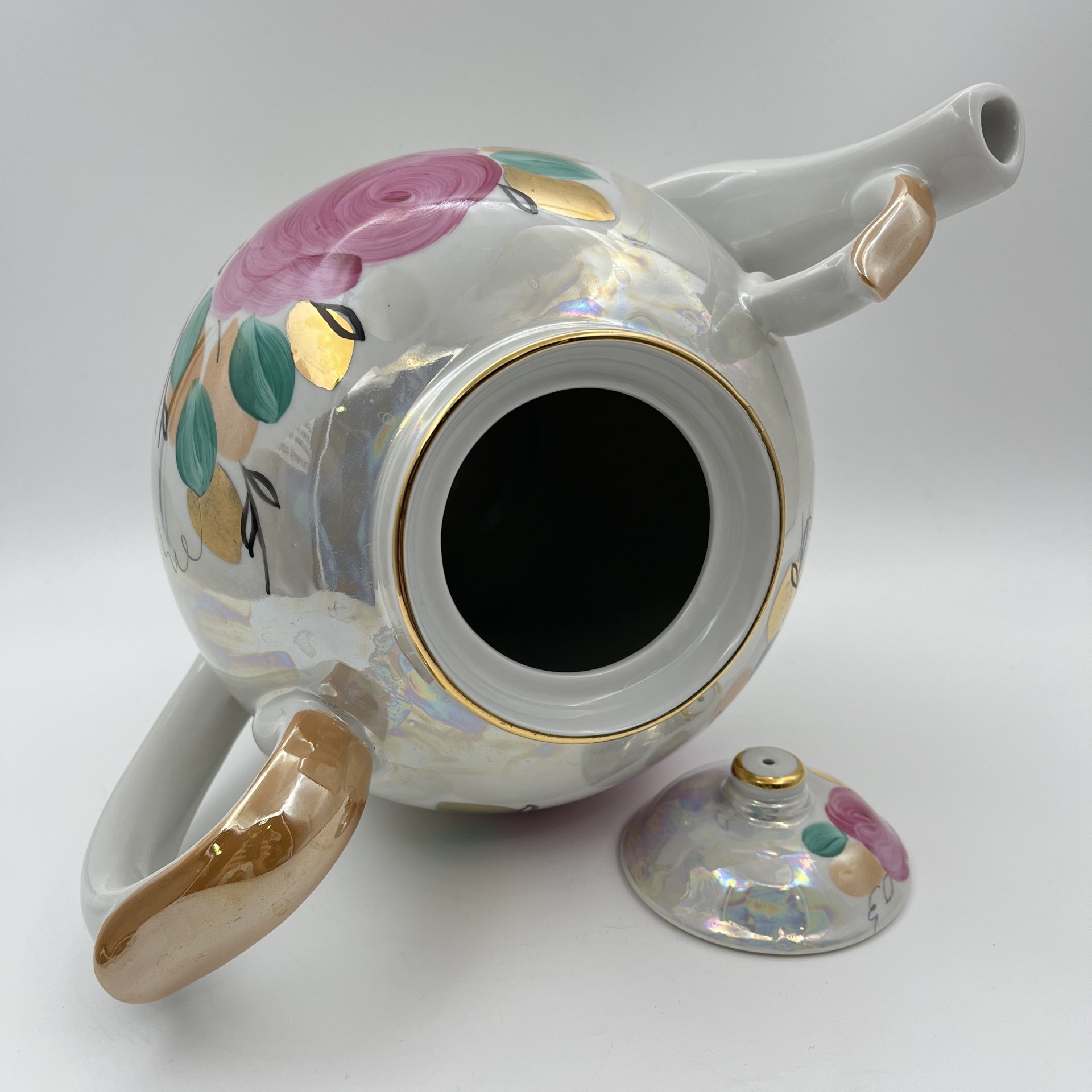 Чайник доливной "Роза", фарфор, люстр, роспись, золочение, Дулевский фарфоровый завод (Дулёво), СССР, 1968-1991 гг.