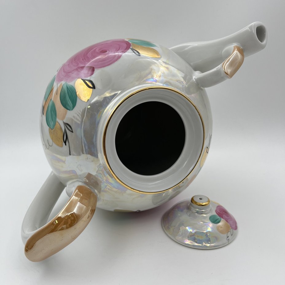 Чайник доливной "Роза", фарфор, люстр, роспись, золочение, Дулевский фарфоровый завод (Дулёво), СССР, 1968-1991 гг.