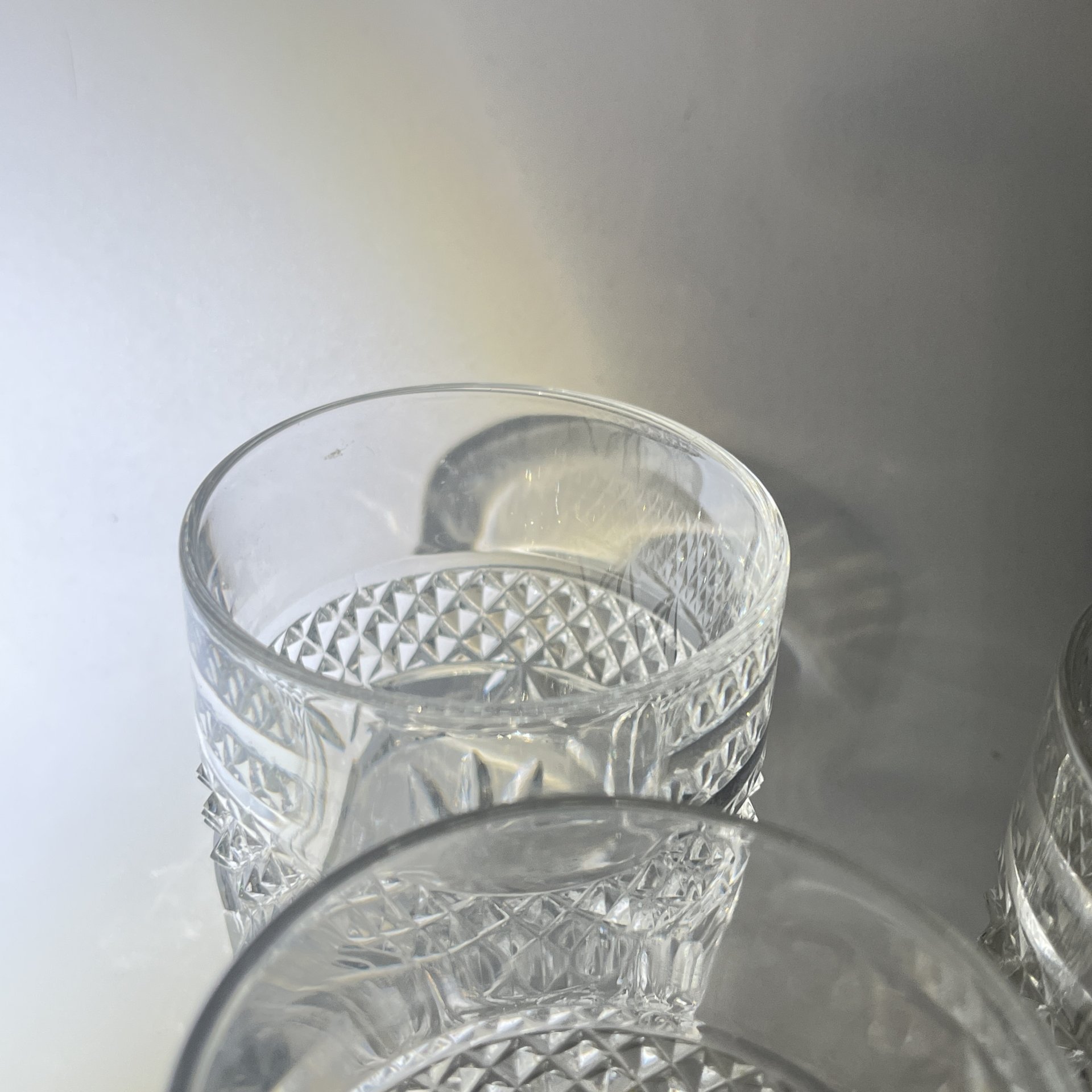 Набор из 3 больших стопок с резным геометрическим декором, хрусталь, алмазная грань, СССР, 1970-1990 гг.