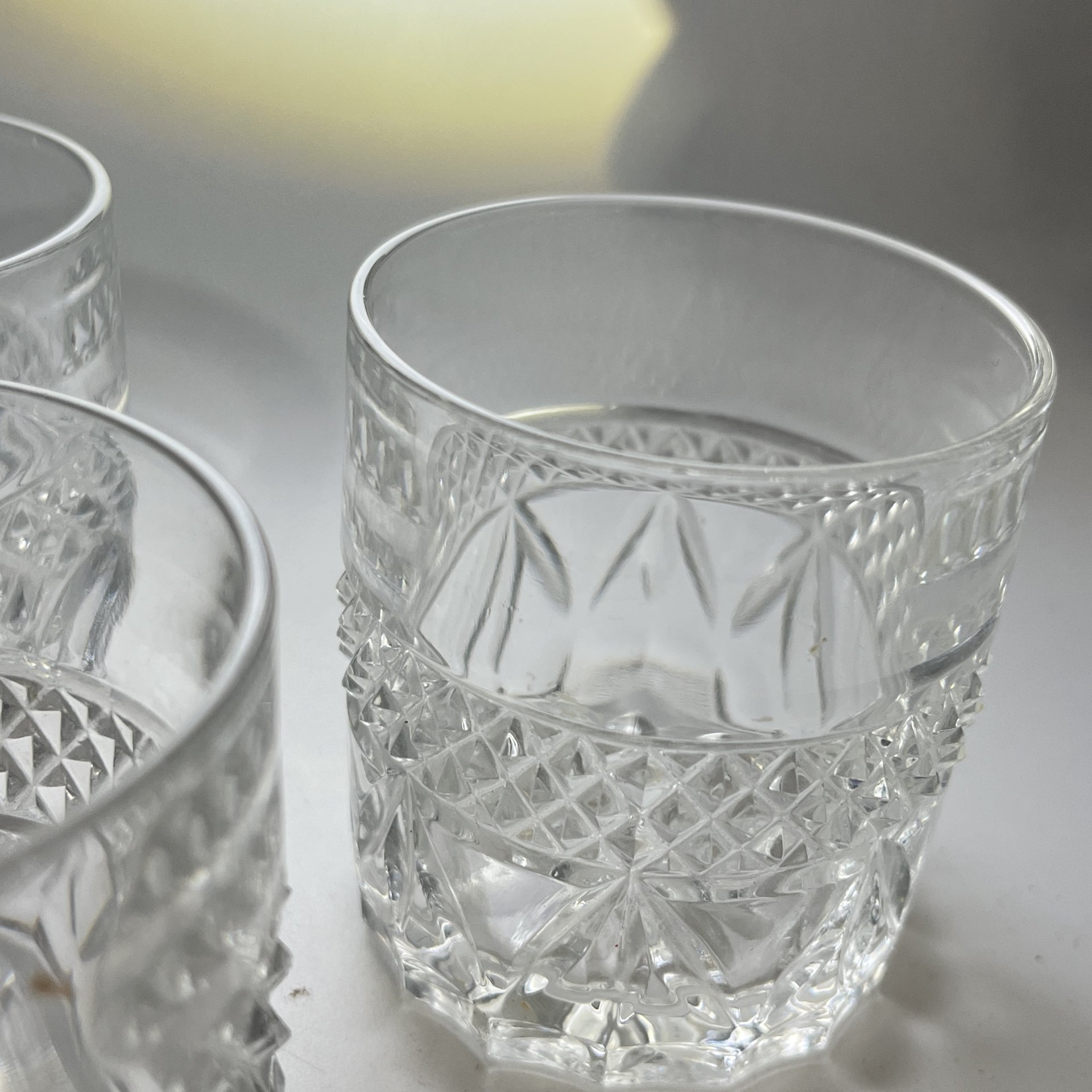 Набор из 3 больших стопок с резным геометрическим декором, хрусталь, алмазная грань, СССР, 1970-1990 гг.