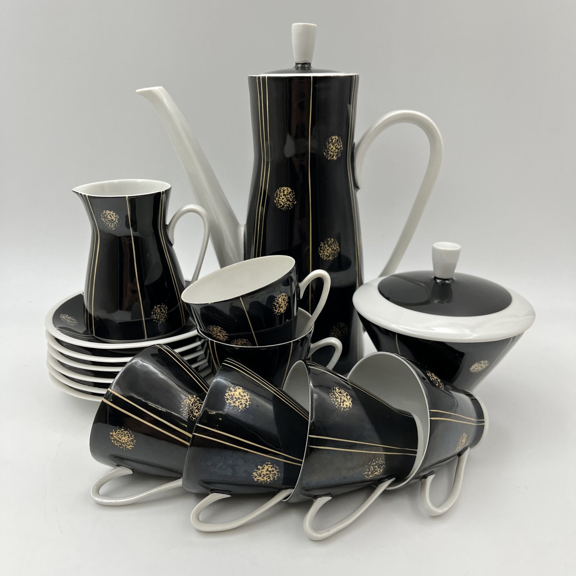 Сервиз кофейный c минималистичным декором на 6 персон (15 предметов)
