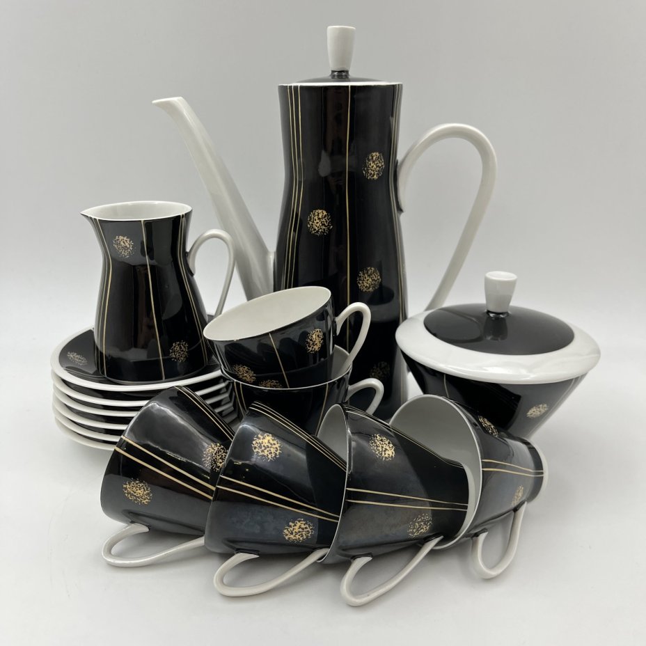 Сервиз кофейный c минималистичным декором на 6 персон (15 предметов)