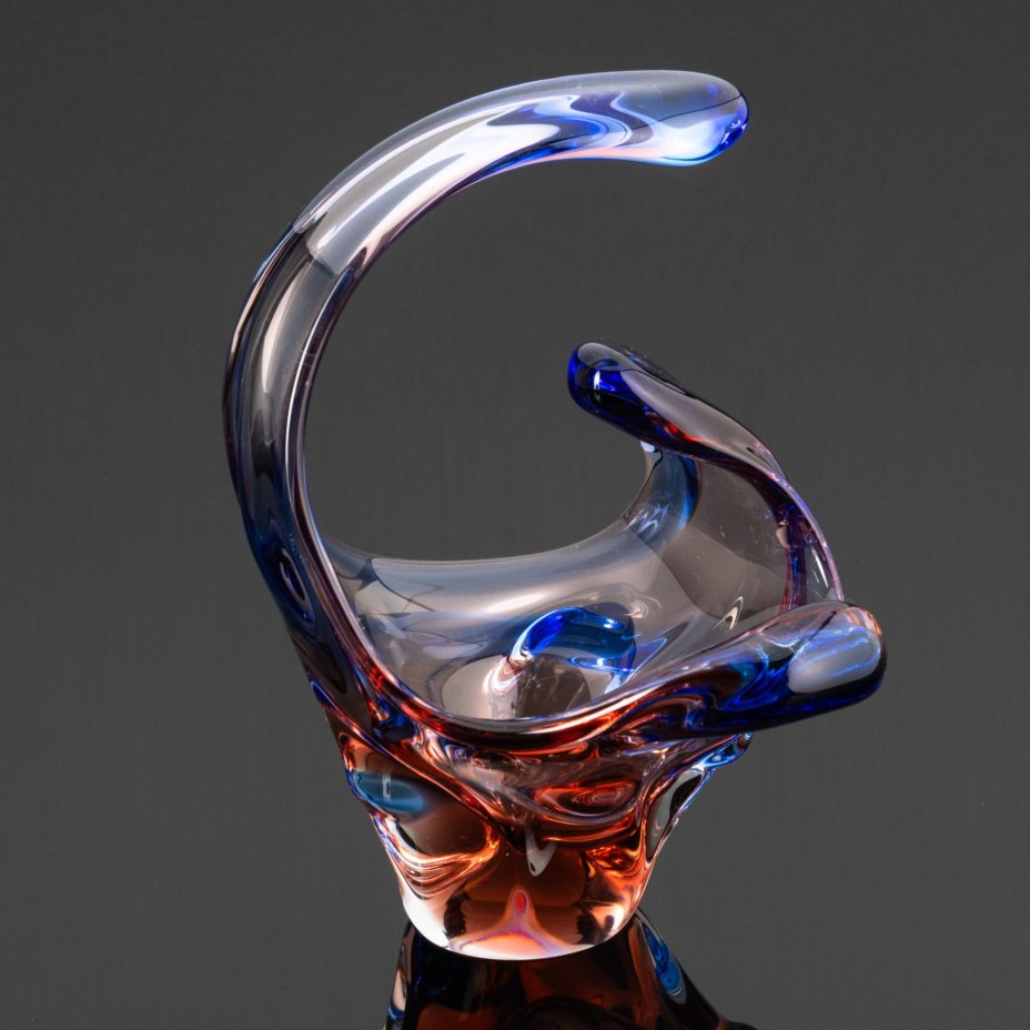 Ваза (конфетница) в виде корзиночки, Мстисовский стекольный завод, Mstisov Glassworks (Стекольный завод в Мстишов)