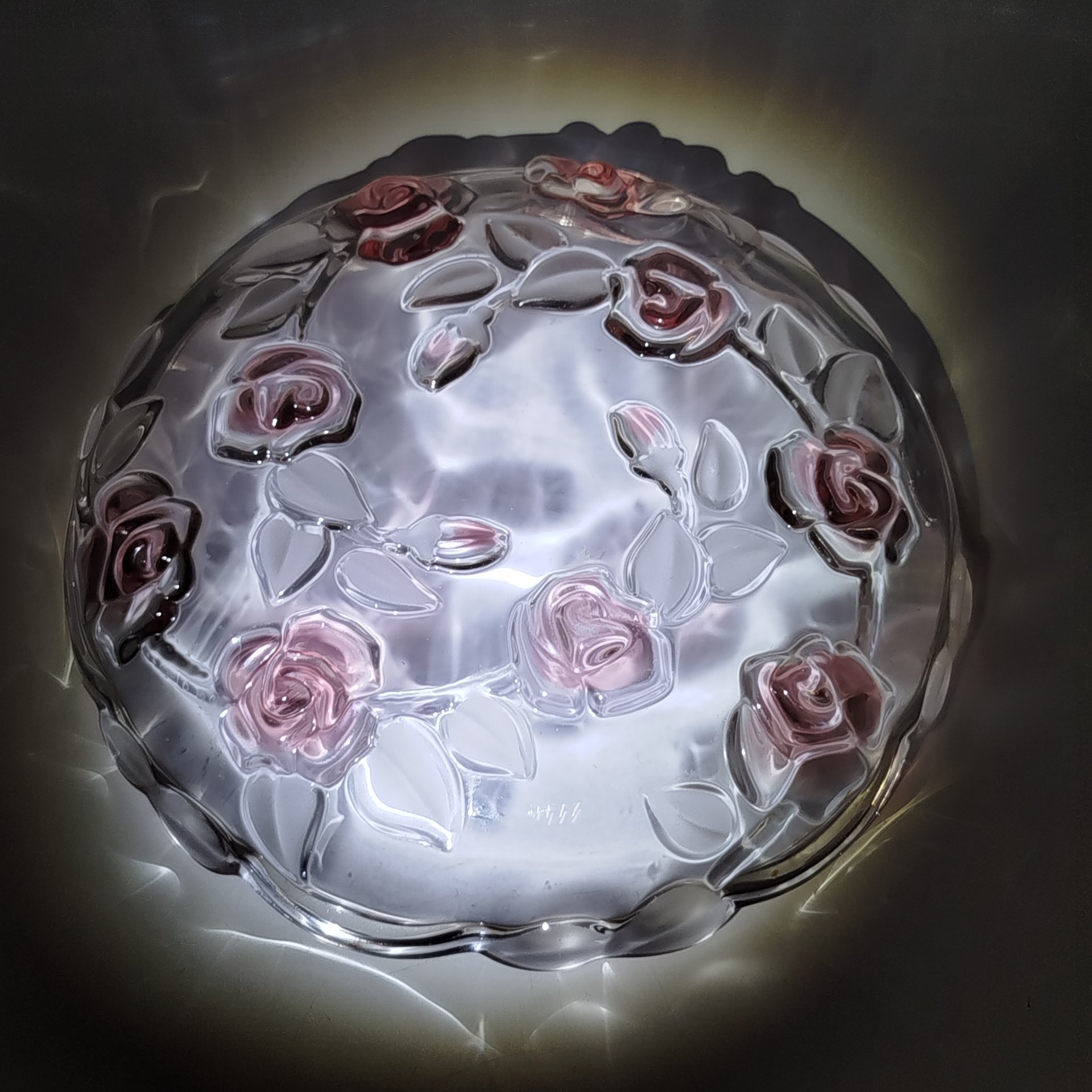 Блюдо сервировочное (конфетница) с рельефным цветочным декором, цветное стекло, матирование, Walther Glas, Германия, 1990-2010 гг.