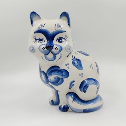 Крупная статуэтка-копилка "Кот", Гжель, фарфор, роспись, Россия, 1990-2010 гг.