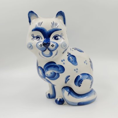 Крупная статуэтка-копилка "Кот", Гжель, фарфор, роспись, Россия, 1990-2010 гг.