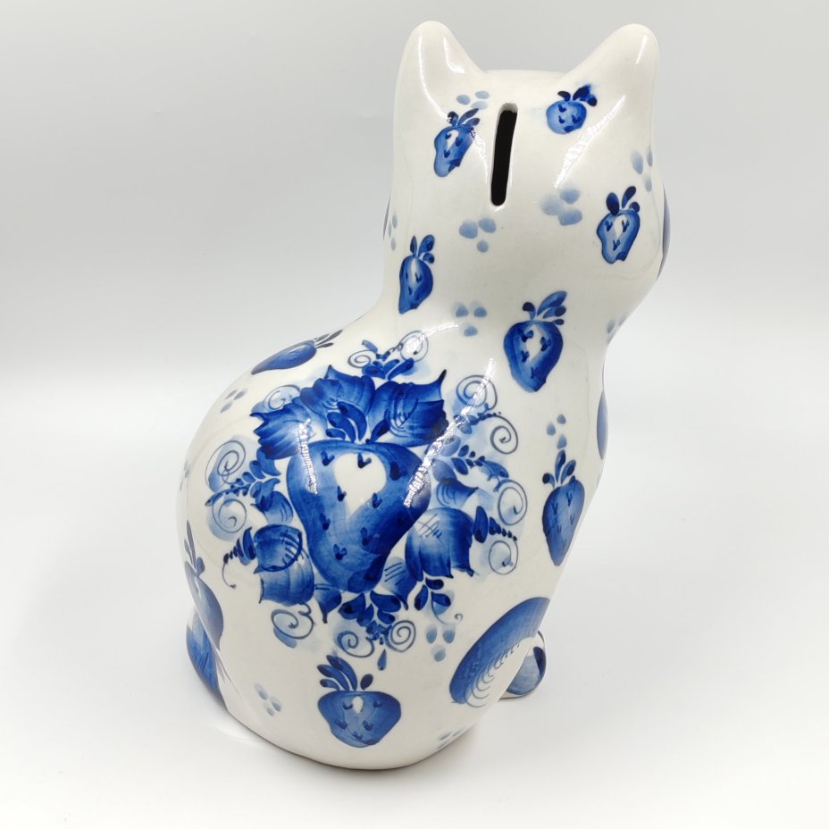 Крупная статуэтка-копилка "Кот", Гжель, фарфор, роспись, Россия, 1990-2010 гг.