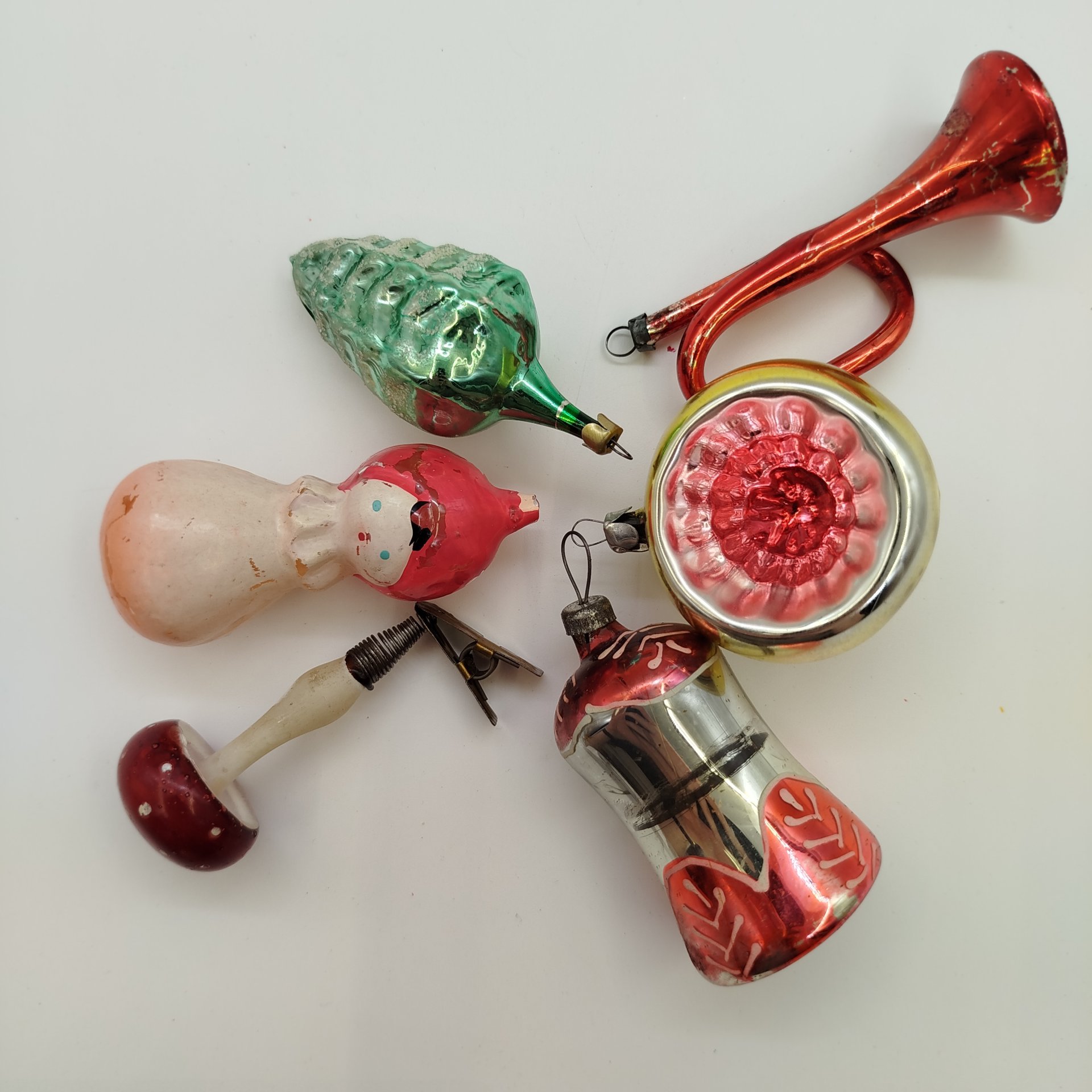 Набор из шести елочных игрушек, стекло, металл, СССР, 1960-1980 гг.