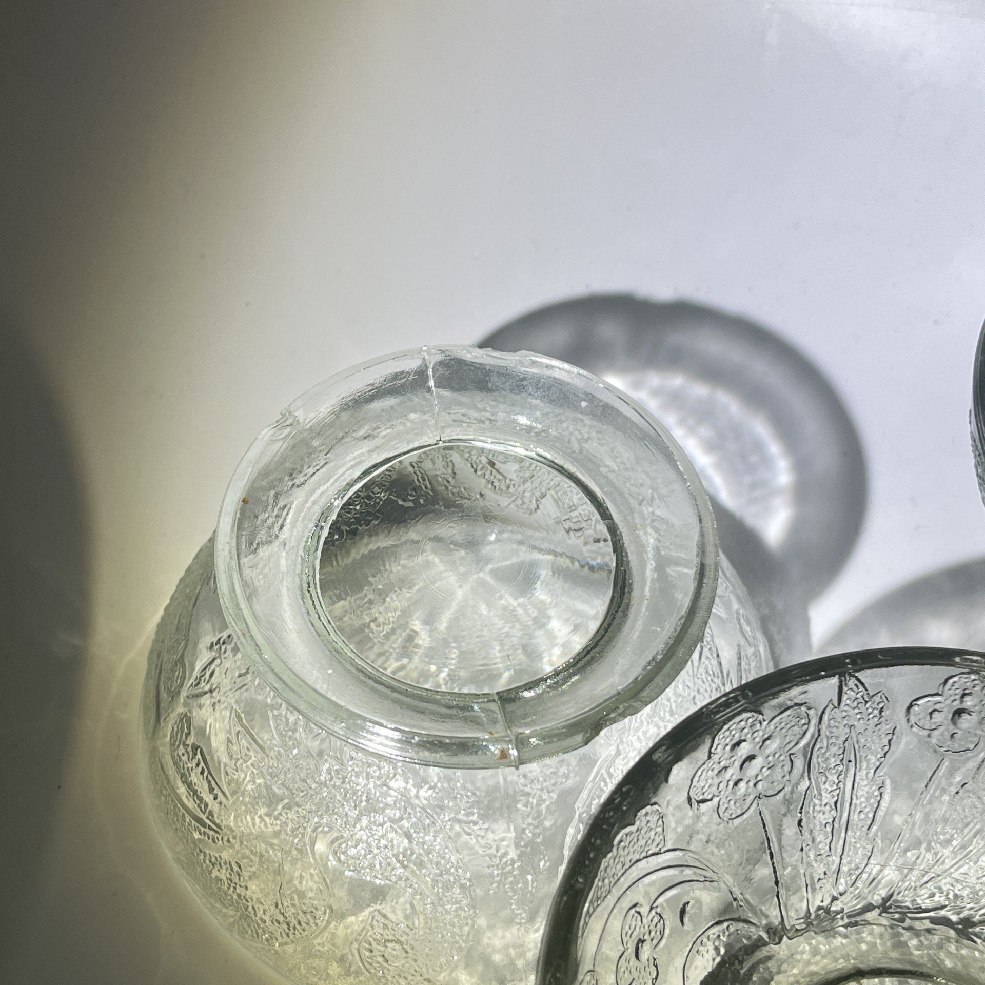 Набор из 3 креманок с растительным и зооморфным декором, стекло, пресс, СССР, 1970-1990 гг.