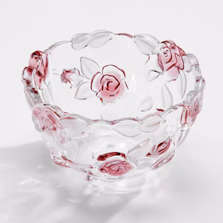 Ваза для конфет с цветочным декором и фигурным бортом, стекло, фирма "Walther-Glas", Германия, 1920-1940 гг., Walther Glas