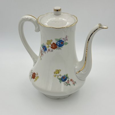 Чайник (кофейник), украшенный изображением корзины цветов, крышка в подборе, Balleroy Freres