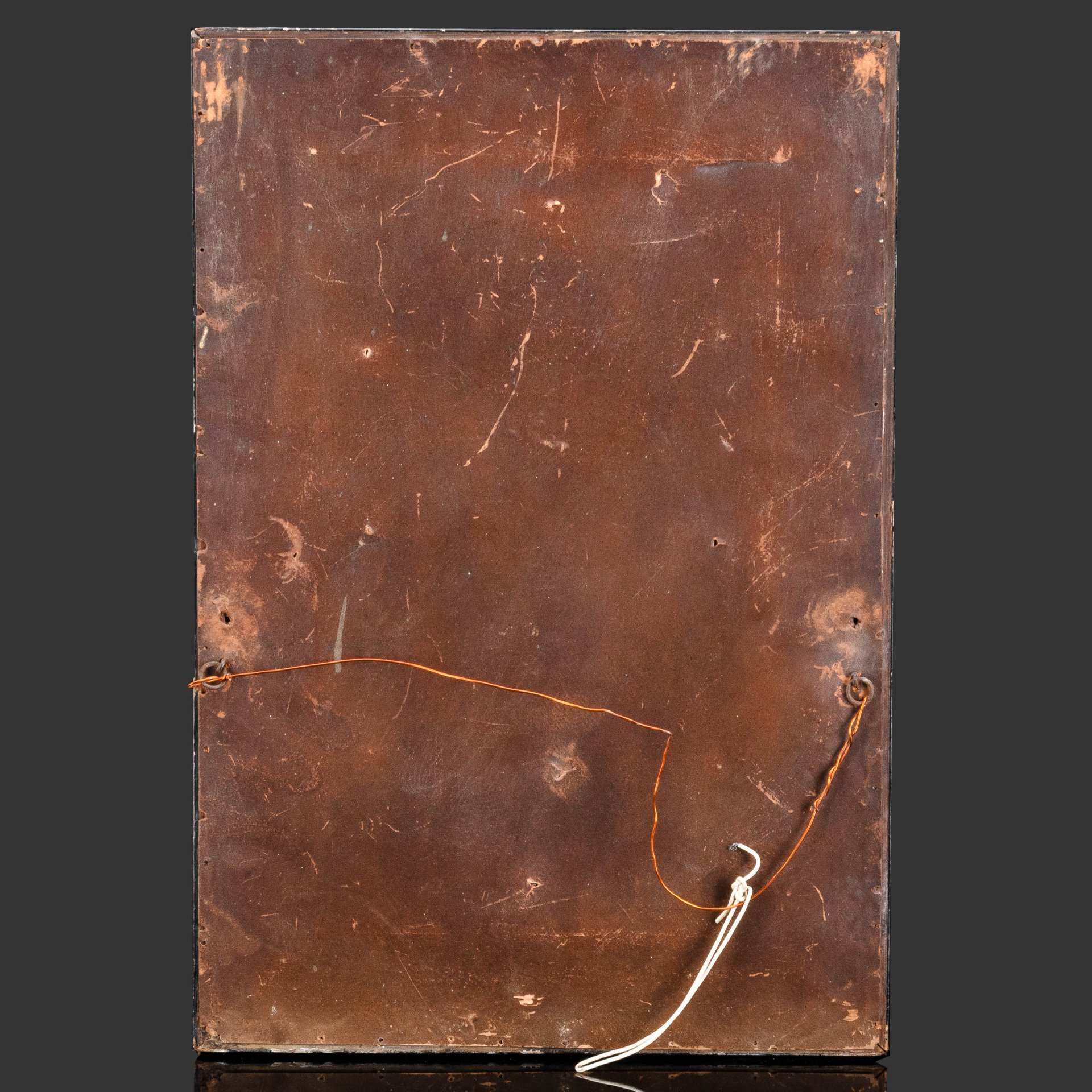 Картина "Пейзаж с березами, водоемом и лодкой", оформленная в раму, неизвестный художник, дерево, фанера, масло, Россия, 1900-1940 гг.