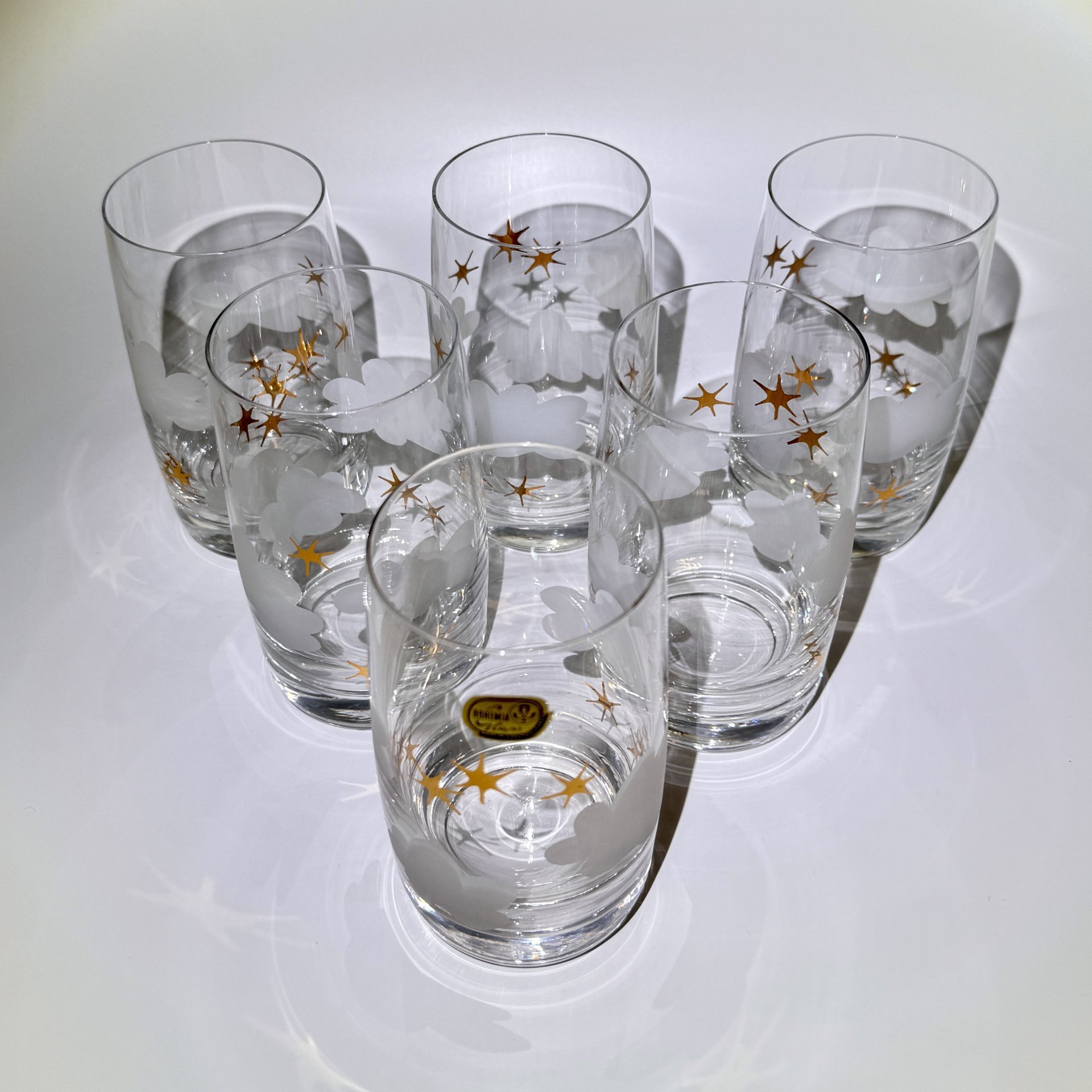 Набор из 6-ти стаканов "Облачка", стекло, матирование, золочение, Bohemia Crystal (Bohemia Glass), Чехословакия, 1970-1990 гг., Bohemia Crystal (Bohemia Glass)