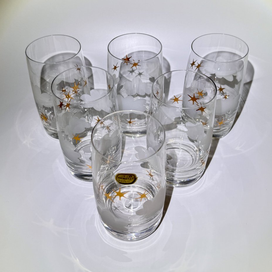 Набор из 6-ти стаканов "Облачка", стекло, матирование, золочение, Bohemia Crystal (Bohemia Glass), Чехословакия, 1970-1990 гг., Bohemia Crystal (Bohemia Glass)