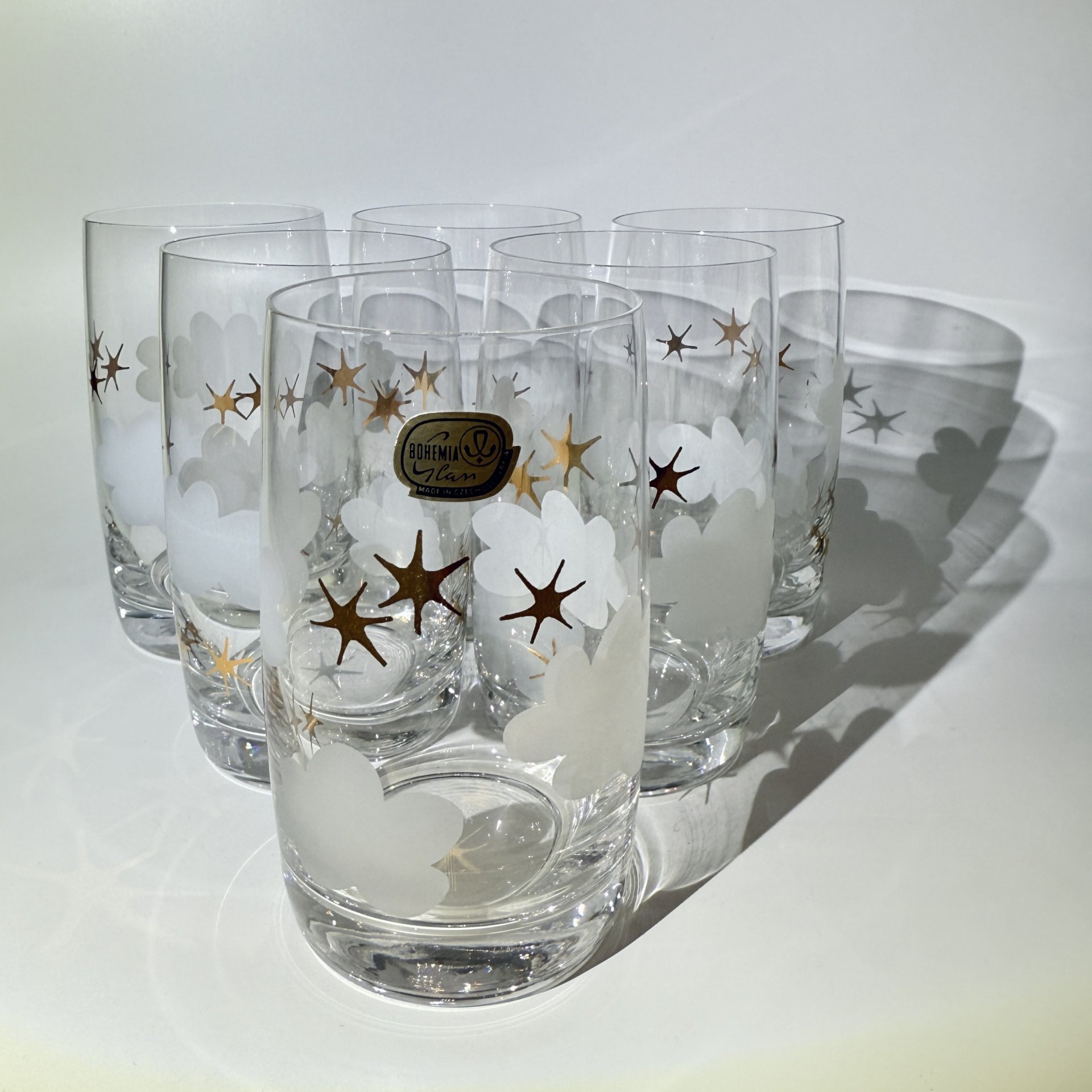 Набор из 6-ти стаканов "Облачка", стекло, матирование, золочение, Bohemia Crystal (Bohemia Glass), Чехословакия, 1970-1990 гг., Bohemia Crystal (Bohemia Glass)